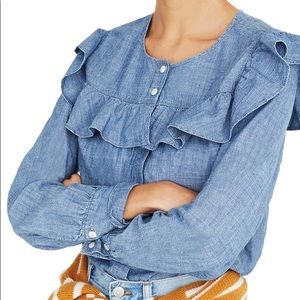 Madewell Blue Chambray Ruffle Blouse